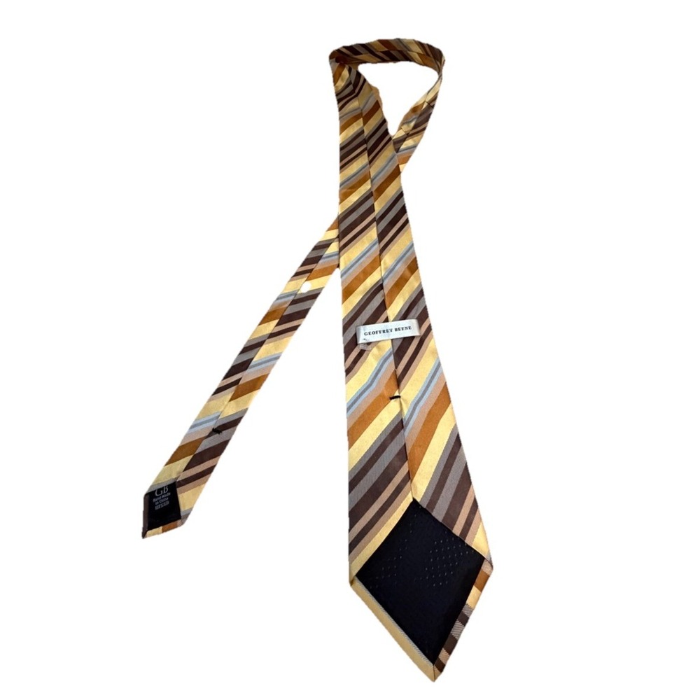 Geoffrey Beene 100% Silk Tie Metallic Gold Stripes 61x3.25" Academia Necktie - Picture 8 of 12